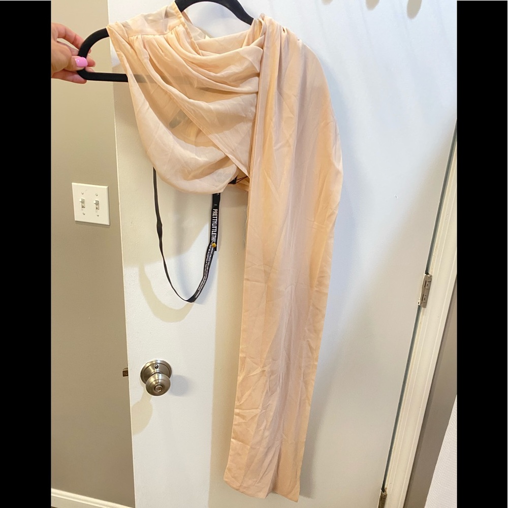 Nude chiffon cream crop with long tie
